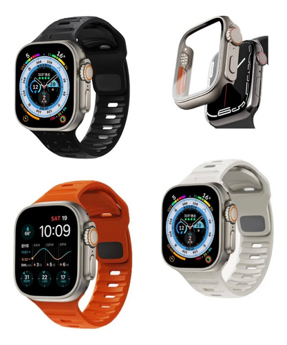 3x Pulseiras Sport P/ Apple Watch 42mm 44mm 45mm 49mm E Case