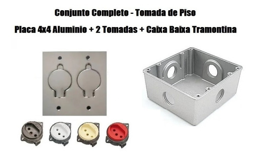 2 Placa Tomada Piso 4x4 Alumínio+ 4 Tomadas 20a + Caixa 