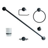 Set De Accesorios Para Baño Cuadrado Negro X6 Piezas