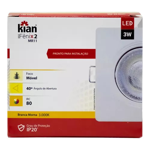 Spot Led Mr11 Kian 3w Quadrado Embutir Branco Quente Gesso