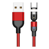 Cable Usb Magnético 3 En 1 Cargador De Celulares Color Rojo