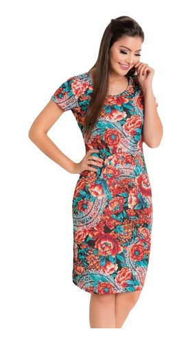 Vestido Estampado Midi Moda Evangélico Floral Sku:sv10