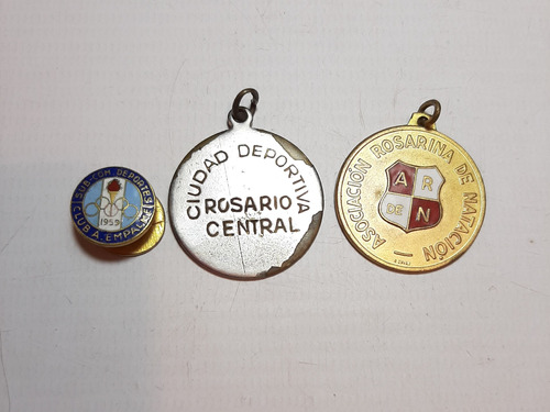 Antigua Medalla Rosario Central Pin Lote X 3 Ro 975