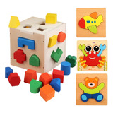 Juguetes De Madera Cubo Encaje Didáctico + 3 Puzzle