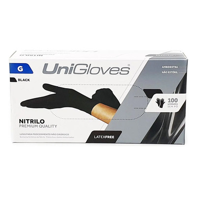 Luva Descartável Nitrílica Preta UniGloves Tamanho G Sem Pó | MercadoLivre