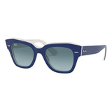 Anteojos De Sol Ray-ban Wayfarer State Street Mediano Con Marco De Acetato Color Polished Blue, Lente Blue De Cristal Degradada, Varilla Polished Blue De Acetato - Rb2186