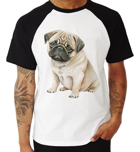 Camiseta Raglan Cachorro Pug Camisa