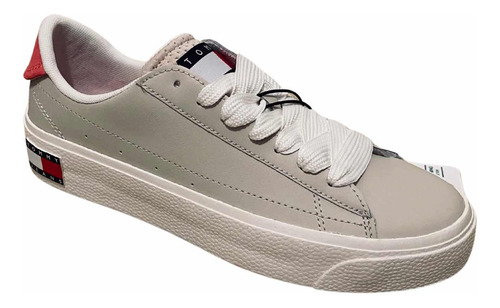 Tenis Gris/blanco Tommy Jeans Dama Talla 24mx Stony  Piel