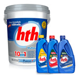 Kit Cloro 10em1 + Algicida Manutenção + Choque + Maxfloc Hth