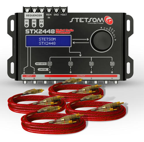 Processador Stetsom Stx 2448 + 4 Cabos De 1 Metro Blindado