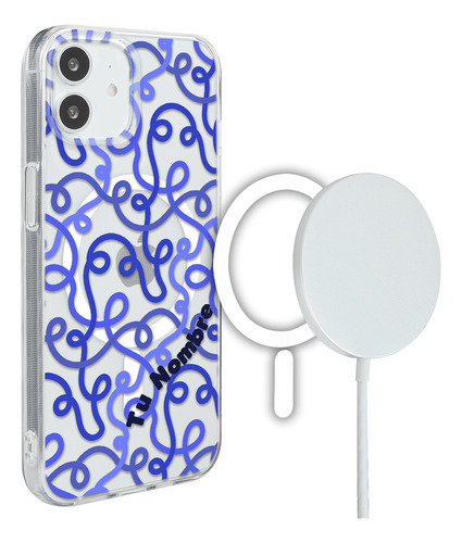 Funda Para iPhone Magsafe Mujer Líneas Abstracto Con Nombre