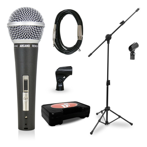 Kit Arcano Microfone Renius-8 Xlr-p10 + Pedestal Pmv