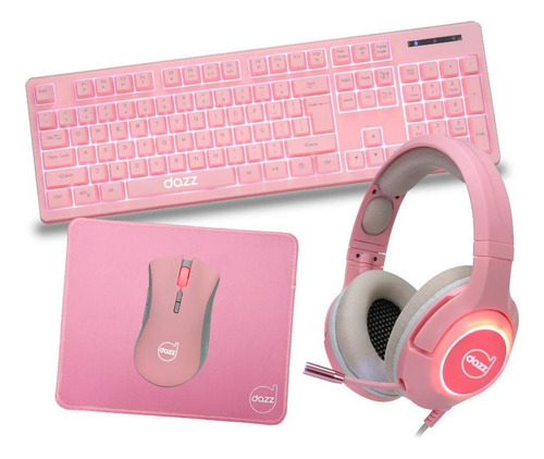 Kit Gamer Rosa Dazz Teclado + Mouse + Headset + Mousepad
