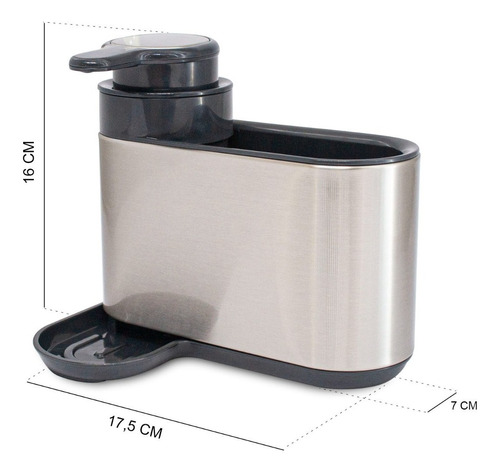 Dispenser Dosificador Acero P/ Detergente Con Compartimiento Color Plateado Y Negro