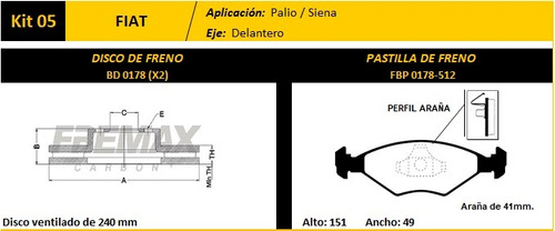 Kit De Freno Discos  Pastillas Fiat Siena Fase Iii 08/11 Foto 2