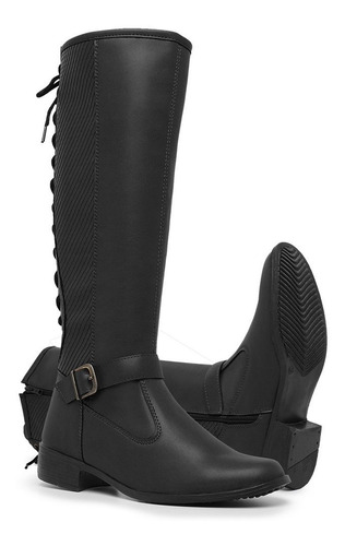 Bota Feminina Montaria Cano Longo Alto Fivela Cadarço 11653