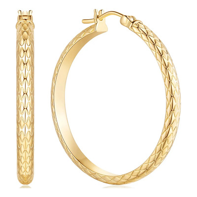 Arracadas De Oro 14k Grandes Gruesas Diamante Aretes 35mm