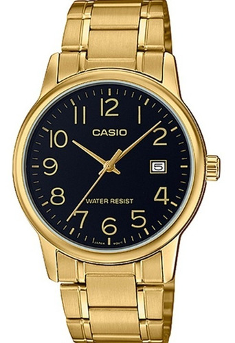 Reloj Casio Mtpv002 G1b Hombre Dorado Negro Fechador Full