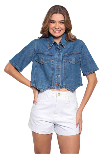 Jaqueta/colete Feminino Jeans Cropped