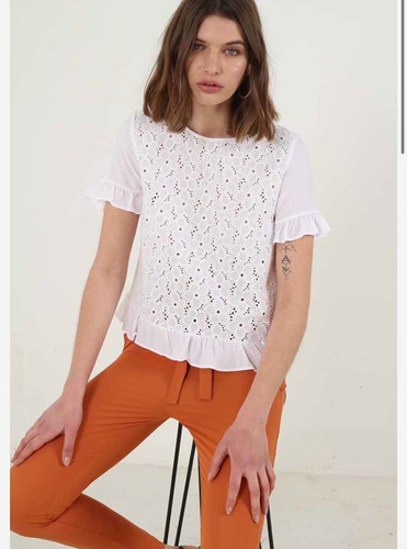 Camisola/ Blusa De Broderie Flor - Voladitos