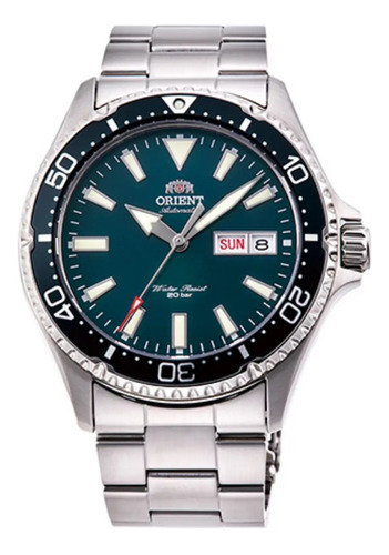 Reloj Orient Ra-aa0004e Hombre Diver Automático Kamasu Color De La Malla Plateado Color Del Bisel Azul Color Del Fondo Verde