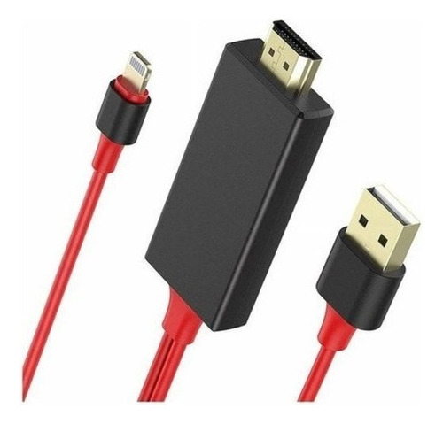 Cable Adaptador Hdmi Usb Lightning Compatible Con iPhone Color Rojo