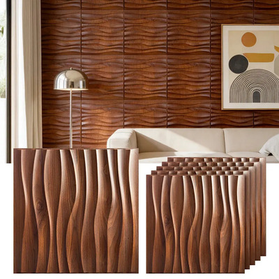Panel Decorativo 3d De Pared Pvc, 50x50 Cm 10 Pcs, Efecto Madera Textura Ondulada, Impermeable Y Resistente Al Fuego | Envío gratis