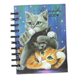 Agenda 2024 Grande Diária Gatinho C/ Glitter Feminina Cor Da Capa Azul