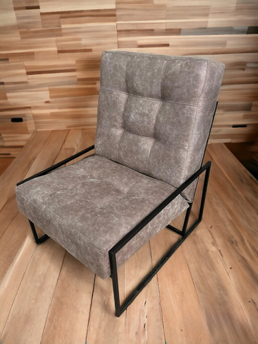 Sofa Poltrona Industrial Gris Con Estructura En Metal Negro