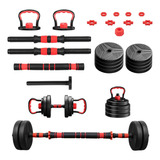 Halter Barra Kettlebell Kit 6 Em 1 Anilha Ajustavel - 15kg