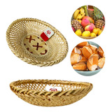 Cesto De Bambu Oval Multiuso Café Mesa Posta Pão Fruta 26cm