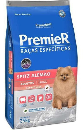 Alimento Premier Super Premium Raças Específicas Spitz Alemão Para Cão Adulto De Raça Pequena Sabor Frango Em Sacola De 7.5kg
