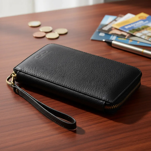 Cartera Larga Clutch De Viaje Porta Celular De Piel Genuina
