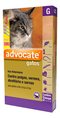 Combo Advocate Gatos 4 A 8kg Antipulgas 3 Pipetas Promoção