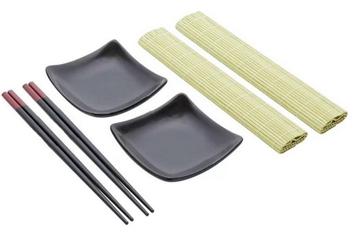 Jogo 6 Peças Para Sushi Em Bambu Com Caixa Em Pvc