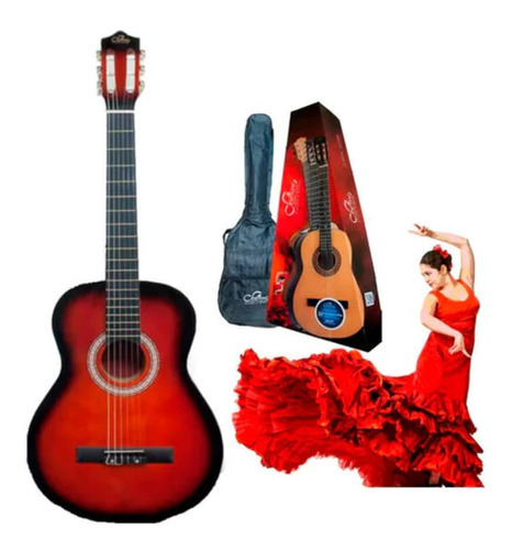 Guitarra Clasica Sevillana 8459 34 Pulgadas Sunburst + Funda Color Rojo