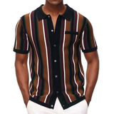 Playera De Punto Camisa Casual A Rayas Con Solapa En La Man