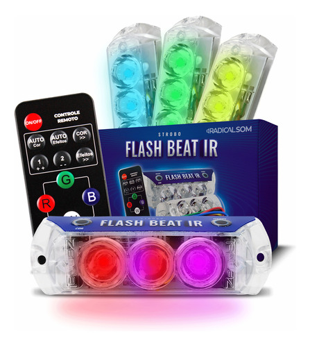 Kit 4 Faróis Strobo Flash Beat Ir Som Rbg Zendel Automotivo