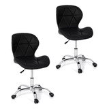 Kit 2 Cadeiras Slim Office Eames Eiffel Giratória Estofada