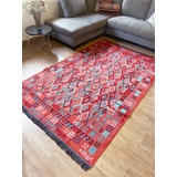 Tapete Kilim Diseño Antep 250x160 Cm - Kayi Turquesa Con Nar