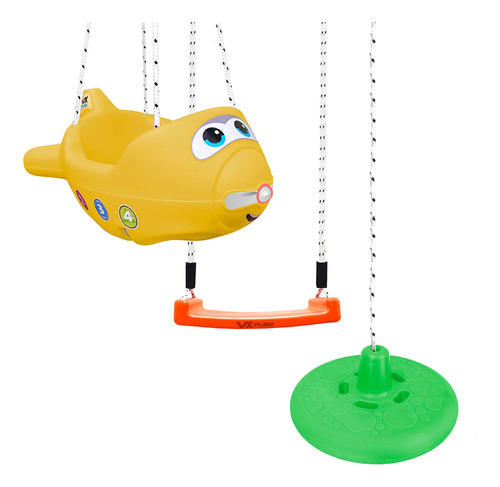 Hamaca Tabla Columpio Super Reforzada Para Niños Vxplay Color Avion Amarillo - Tablita Naranja - Disco Verde