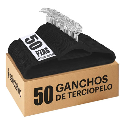 Set 50 Ganchos HG16C1 Ligero Resistentes Perchas De Terciopelo Antideslizantes Color Negro SelectShop | MercadoLibre