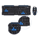 Kit Mouse Gamer Com Led Azul Conexão Usb Cromado + Teclado