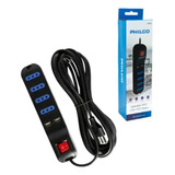 Alargador Extension Philco 4 Posiciones  Y 2 Usb Negro