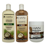 Kit Aceite De Coco Han Shampoo + Crema Enjuague + Baño Crema