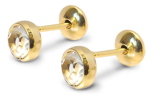 Aros Niña Circón Redondo 5mm Enchapado Oro 18 K