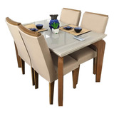 Mesa De Jantar Londrina Com 4 Cadeiras Imbuia Off White 