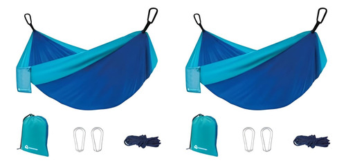2 Hamacas Camping Portátil Azul + Kit De Instalación