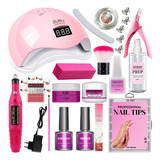 Kit Unhas De Gel Cabine Sun 48w Lixadeira Elétrica