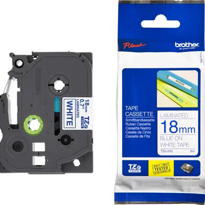 Cinta adhesiva Brother Tze-243 de 18 mm, color azul\u002Fblanco\u002Fazul | Envío gratis